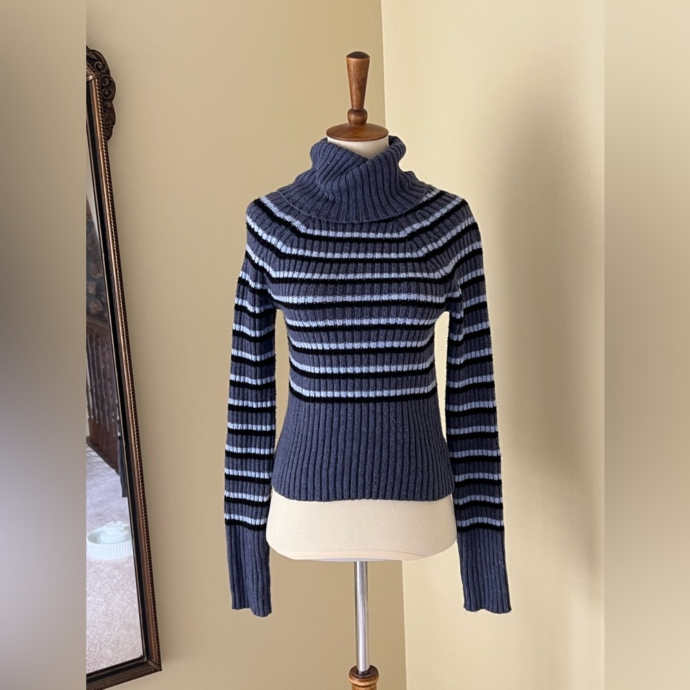 American Eagle Steel Blue Striped Turtleneck Sweater